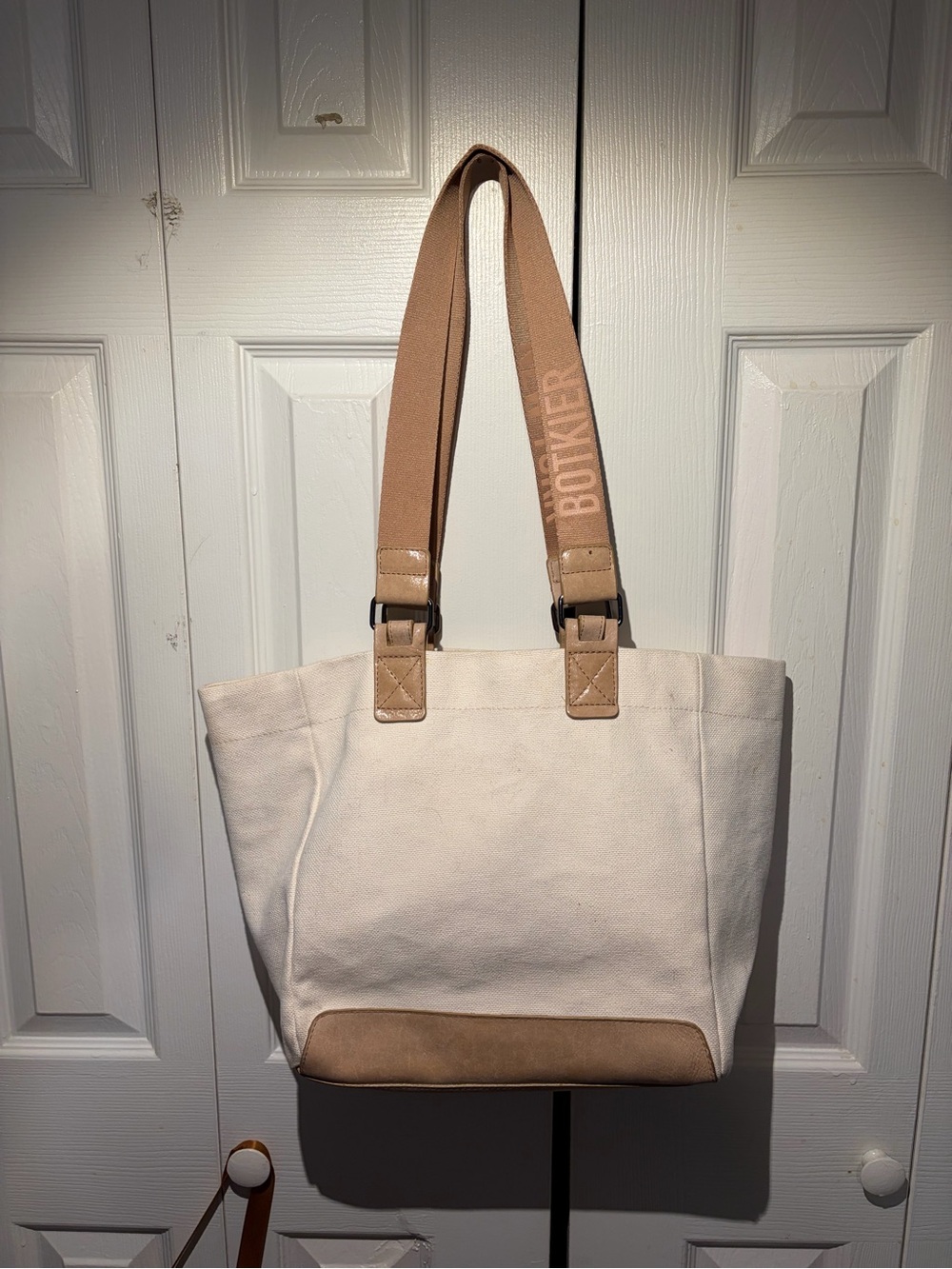 Botkier Cream Canvas Tote with Tan Accents and Branded Strap